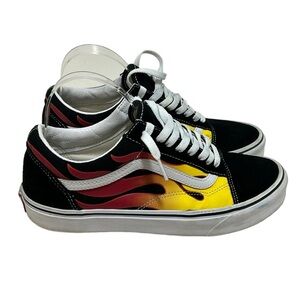 Vans Old Skool Red Yellow Flames Black Shoes Size Men 9.0 / Women 10.5